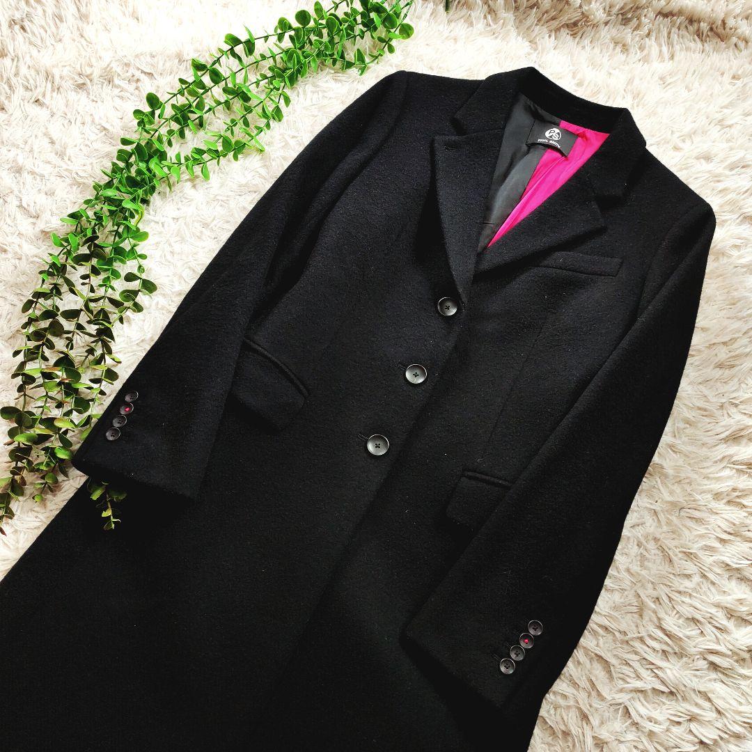 ポールスミス チェスターコート ウール ブラック ワインレッド ブラック 40