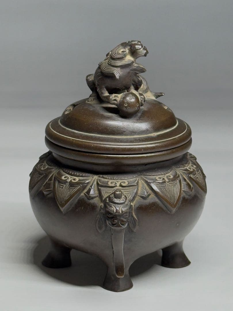 銅製　香炉　獅子蓋　象耳　銅器　茶器　茶道具　香道具　仏具