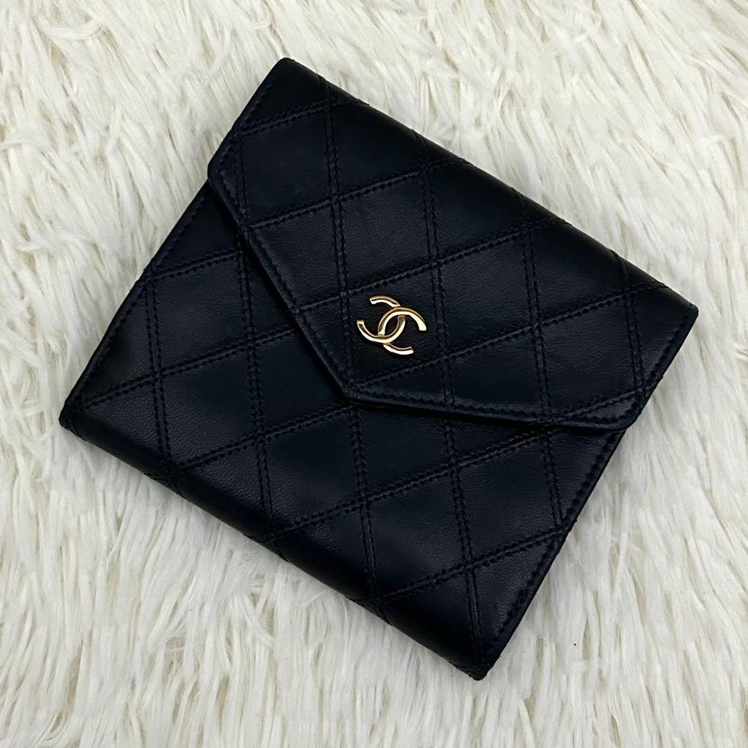 【美品】CHANEL シャネル ココマーク ビコローレ 二つ折り財布 ブラック