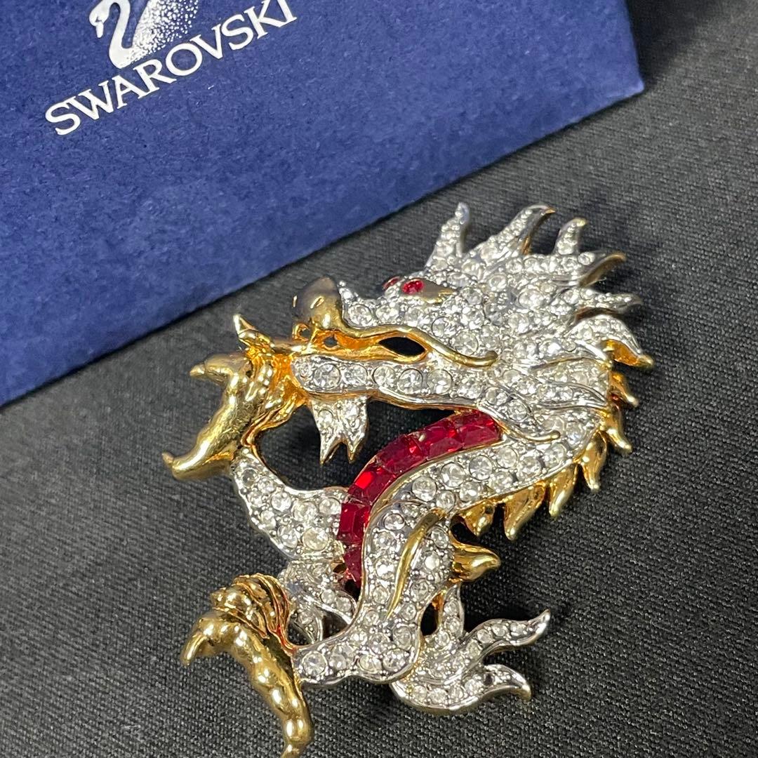 希少　SWAROVSKI　スワロフスキー　ドラゴン　龍　ブローチ　コサージュ