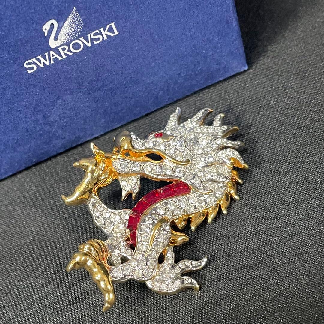 希少　SWAROVSKI　スワロフスキー　ドラゴン　龍　ブローチ　コサージュ