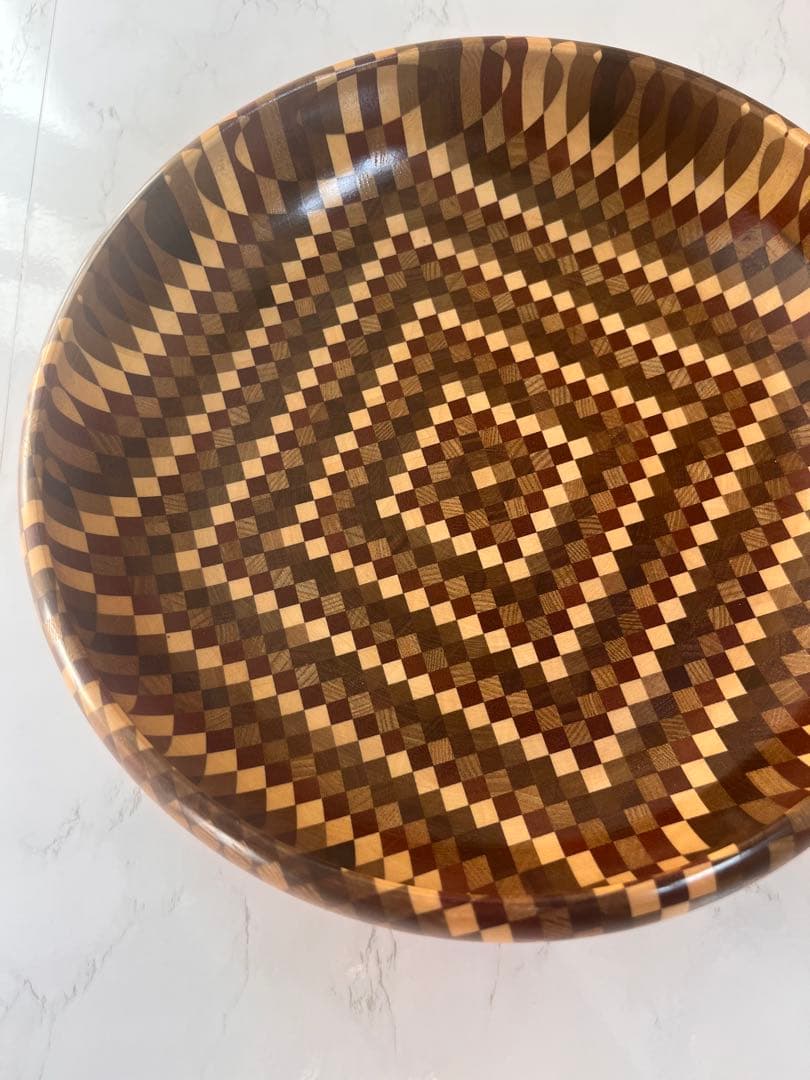 【希少】　超美品　箱根寄木細工　木製菓子器 丸型　お盆