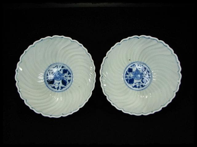 鳳樹軒 高島 文平 染付 稜花 花弁 向付 白磁 茶道具 懐石 器物 d41