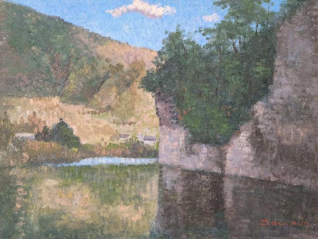 【真作】絵画　沢田正一　油彩6号　渓谷の静寂　自然の調和を描く写実作品　Y100