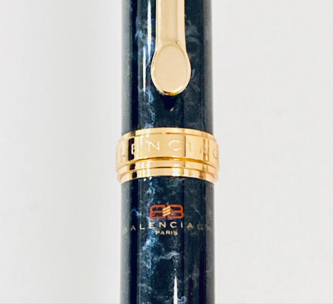 フランス製◆バレンシアガ 高級万年筆 BALENCIAGAブルーマーブル レア