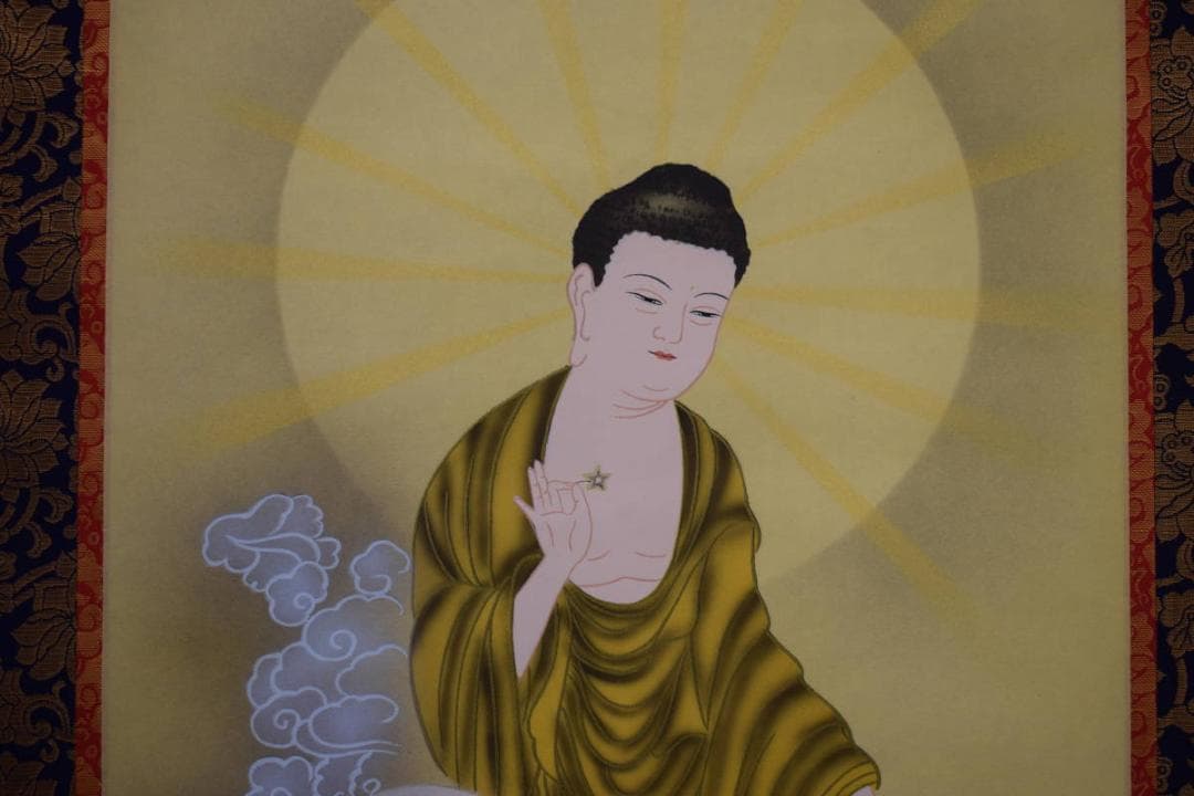 真作/紫雪/三尊仏/三尊佛/桐共箱付/布袋屋掛軸HH-582