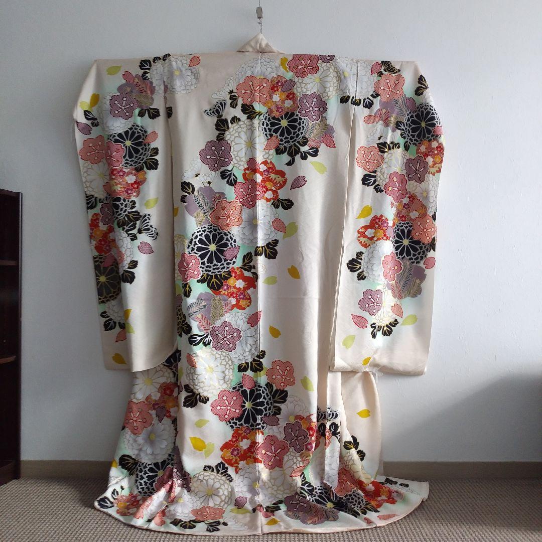 振袖 正絹 未仕立て 仮絵羽 白 クリーム アイボリー 成人式 着物生地