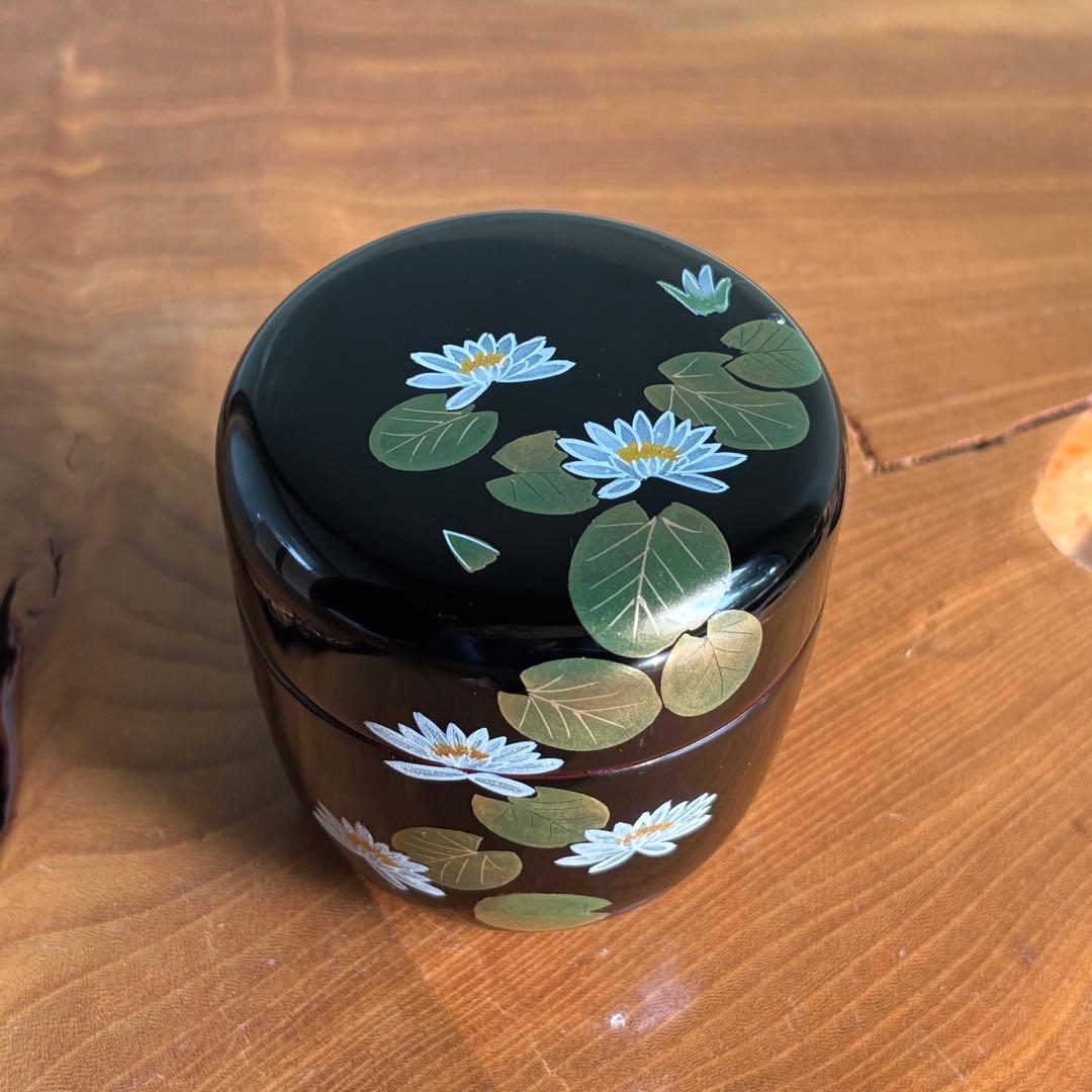 佐々木麗峰作　中棗　内朱塗　ひつじ草蒔絵　茶道具　共箱