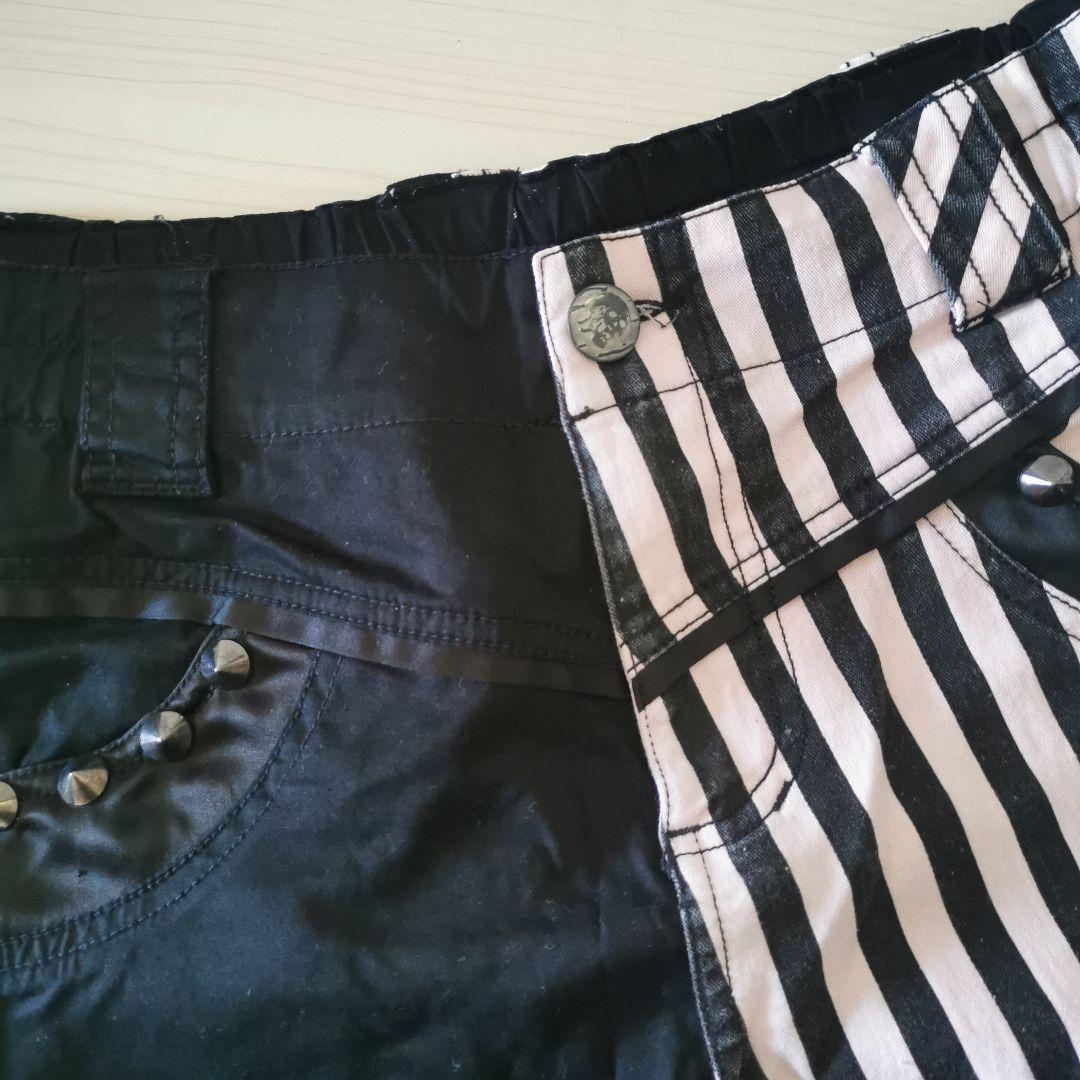 八分丈 カジュアルパンツ 黒 ピンク スカル レアデザイン 個性 ロック パンク