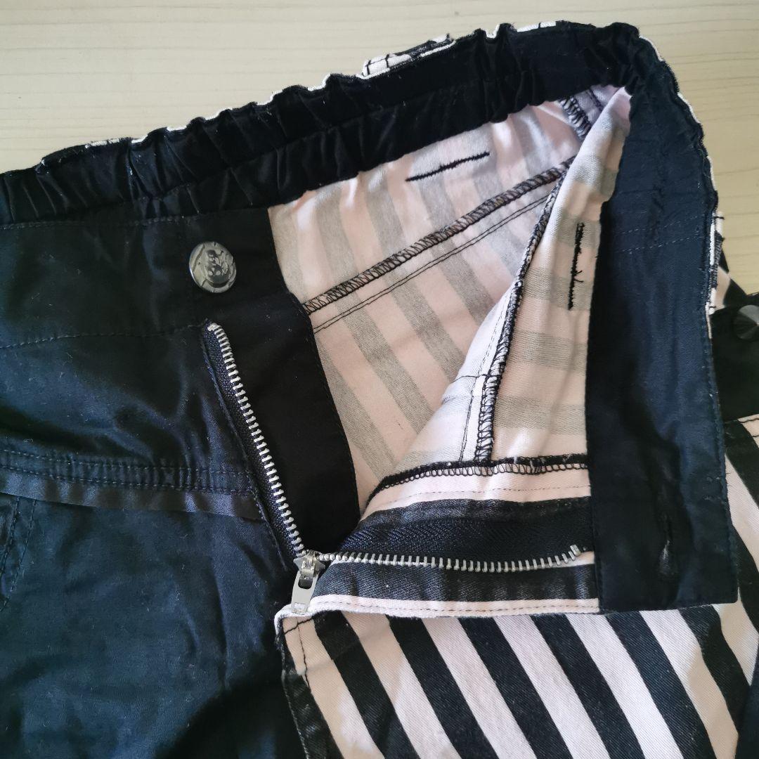 八分丈 カジュアルパンツ 黒 ピンク スカル レアデザイン 個性 ロック パンク