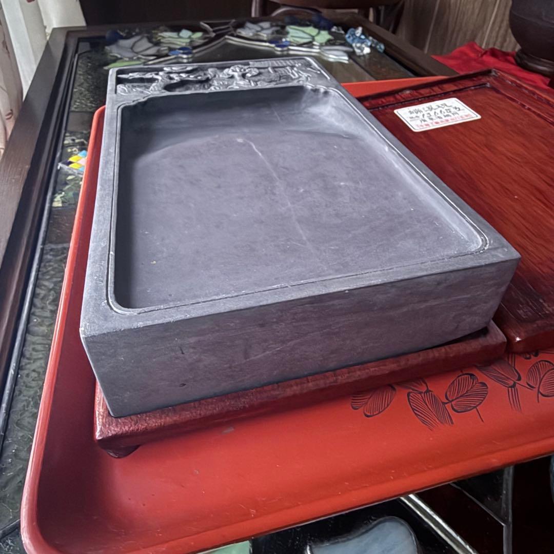 2245様感謝‼️不世出‼️旧家蔵出書の極み『松と芭蕉陽刻天然端渓硯』」文房四宝