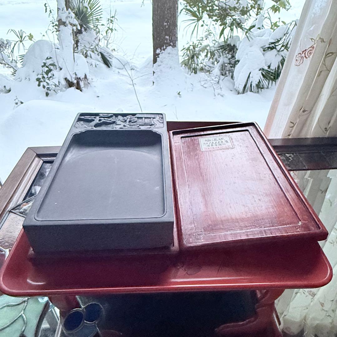 2245様感謝‼️不世出‼️旧家蔵出書の極み『松と芭蕉陽刻天然端渓硯』」文房四宝