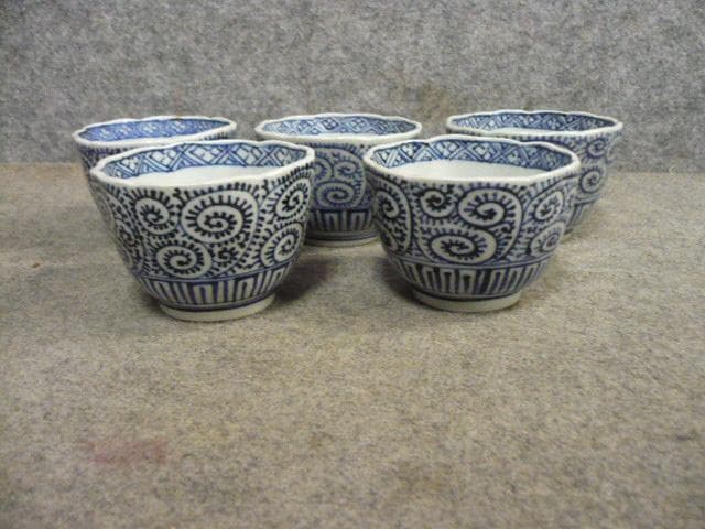 伊万里 染付 たこ唐草 猪口 5個 [B31475]