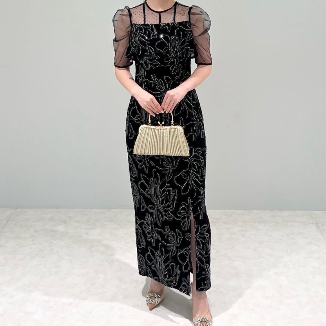 【LEJA】ドットチュールフラワースパンコールIラインドレス