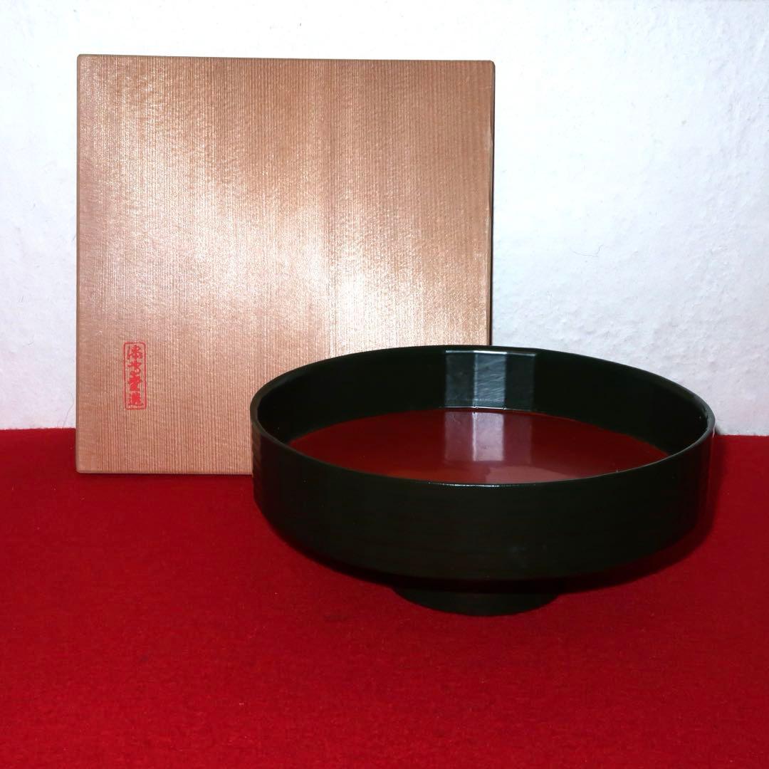 【茶道具】漆専堂作　青漆独楽形菓子器　表千家