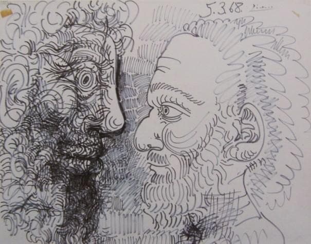 パブロ・ピカソ、【DEUX TETES D'HOMMES DE PROFIL】