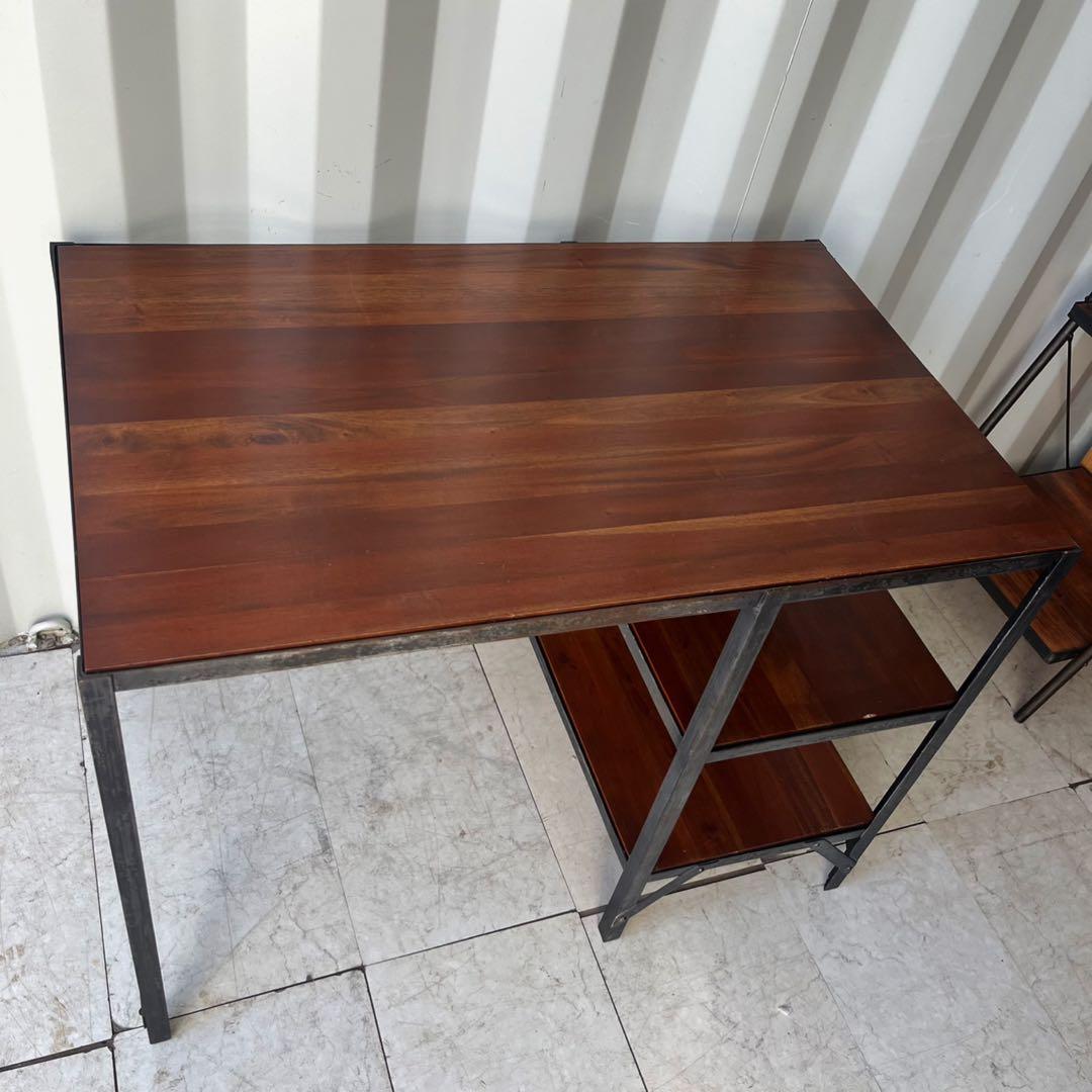 取付無料！ウニコ ランバーミニ アイアンフレーム天然木天板棚付きデスク 学習机✨