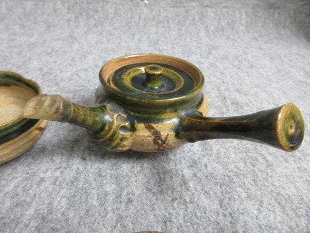 玉樹窯三宅紀保織部焼煎茶器揃え共箱附 [B27997]