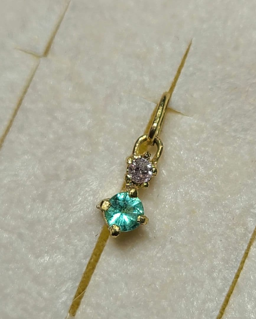 幻達の共演★バターリャパライバトルマリン&ピンクダイヤモンドペンダント18金★