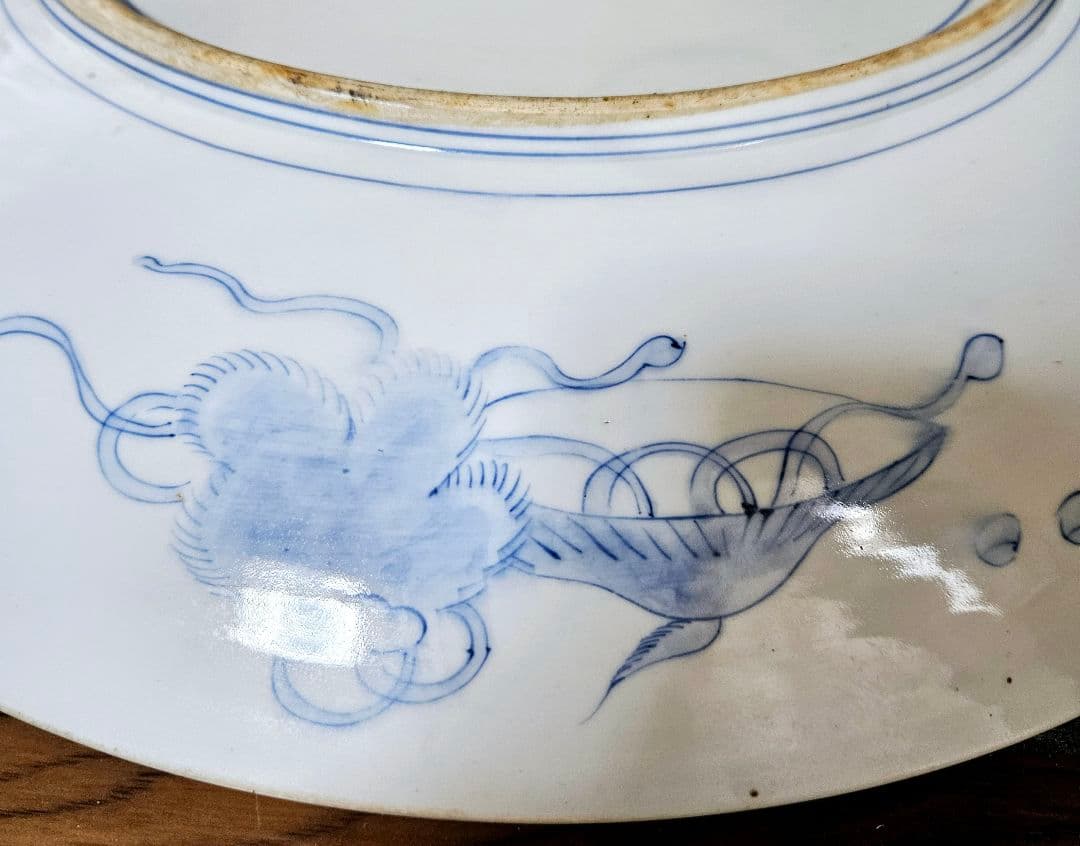 1尺5寸大皿❗】江戸時代末期～明治初期　古伊万里　染錦　金彩色　鶏に尾長鳥図大皿