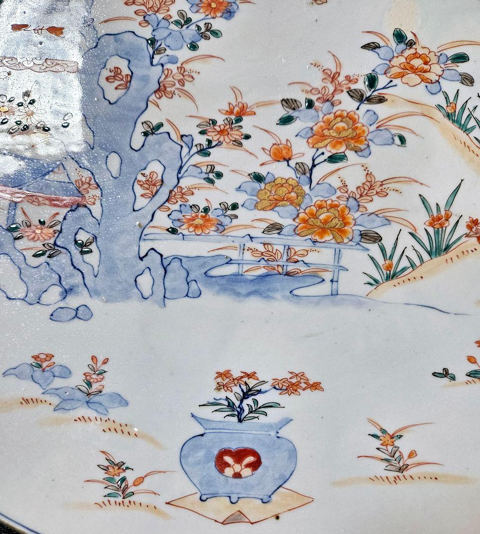 1尺5寸大皿❗】江戸時代末期～明治初期　古伊万里　染錦　金彩色　鶏に尾長鳥図大皿