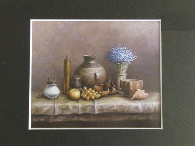 桜田晴義、【静物】、希少な限定額装用画集画、新品高級額 額装付、状態良好