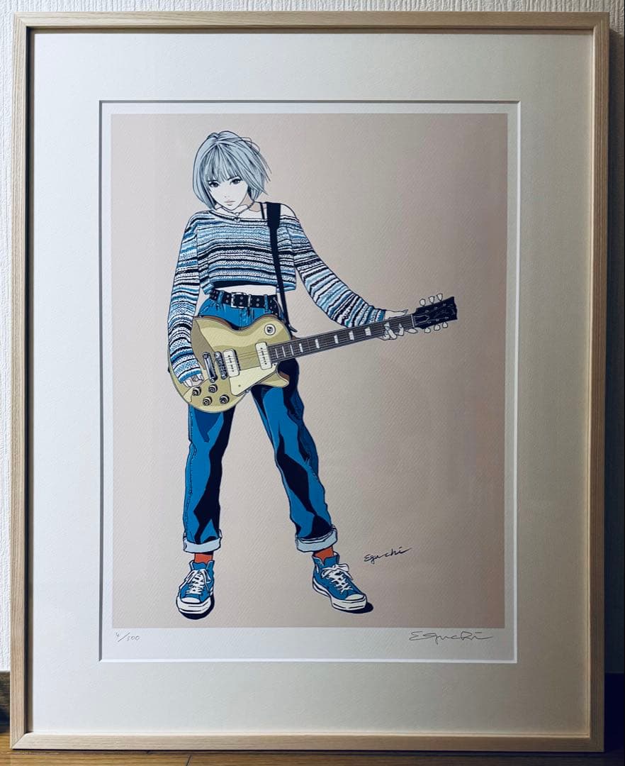 【未使用美品】江口寿史 版画 「lespaul」 サイン入り