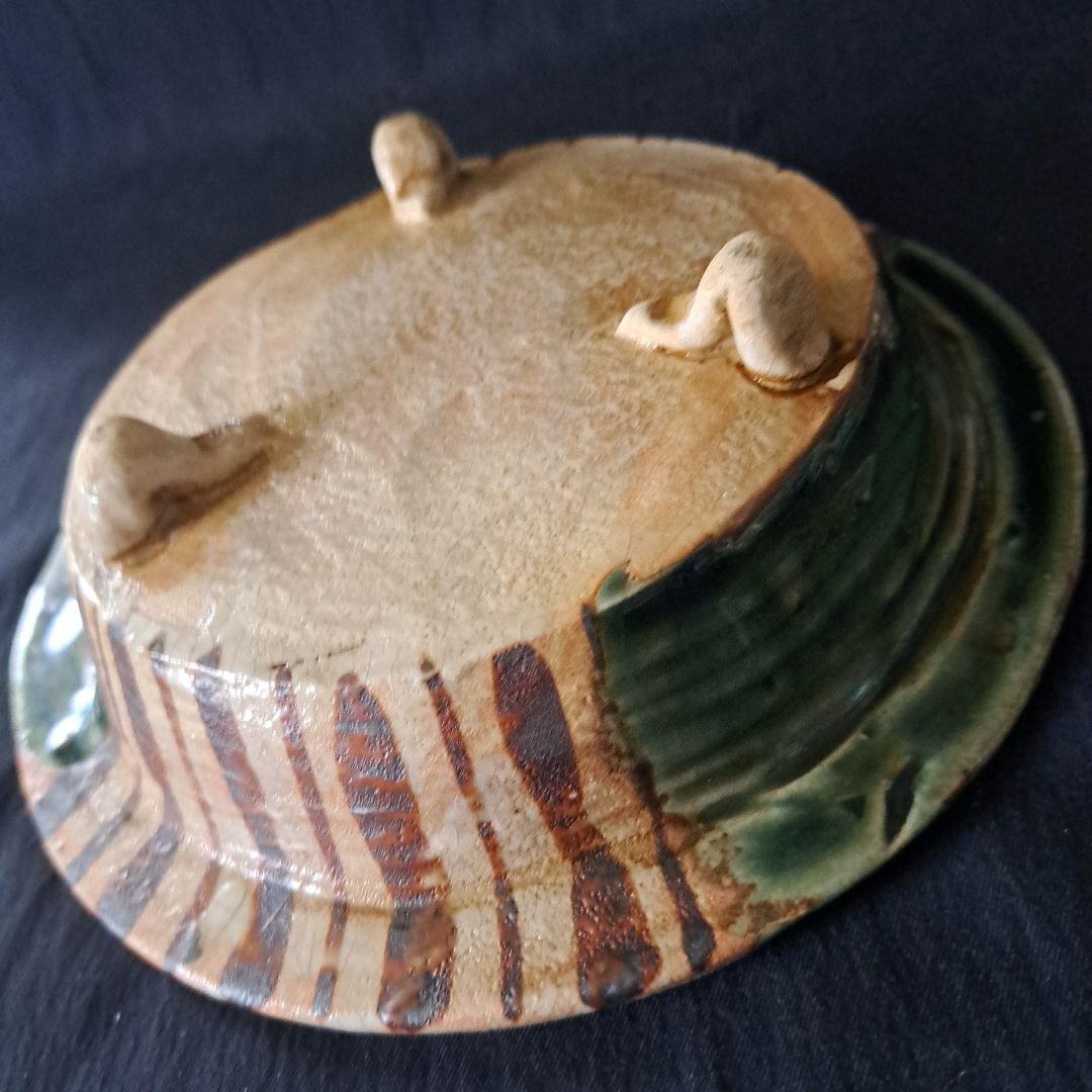 「織部(おりべ)のたたずまい」 青織部焼鉢(直径18cm) 骨董アンティーク