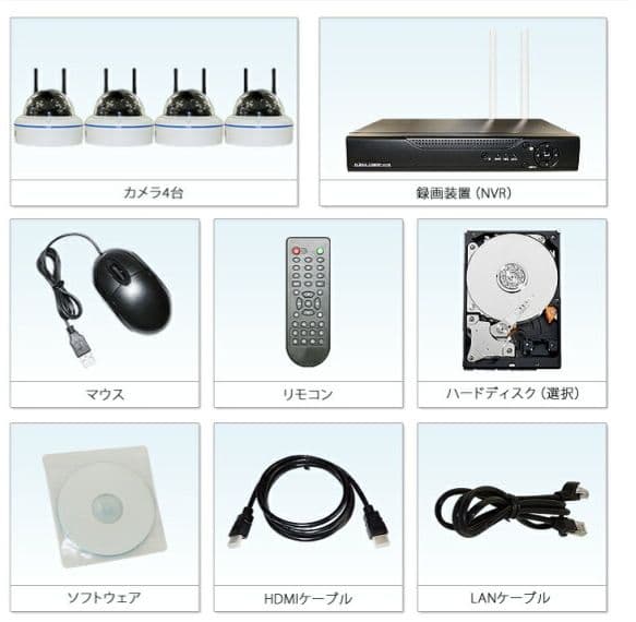 新品 ワイヤレス 防犯カメラキット カメラx4 チューナー スマホ操作可能