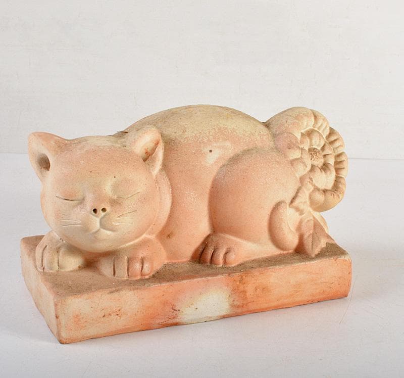 備前焼　落雁窯　古備前　白備前　猫　置物　M　R7152