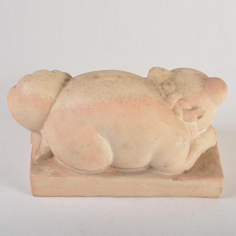 備前焼　落雁窯　古備前　白備前　猫　置物　M　R7152