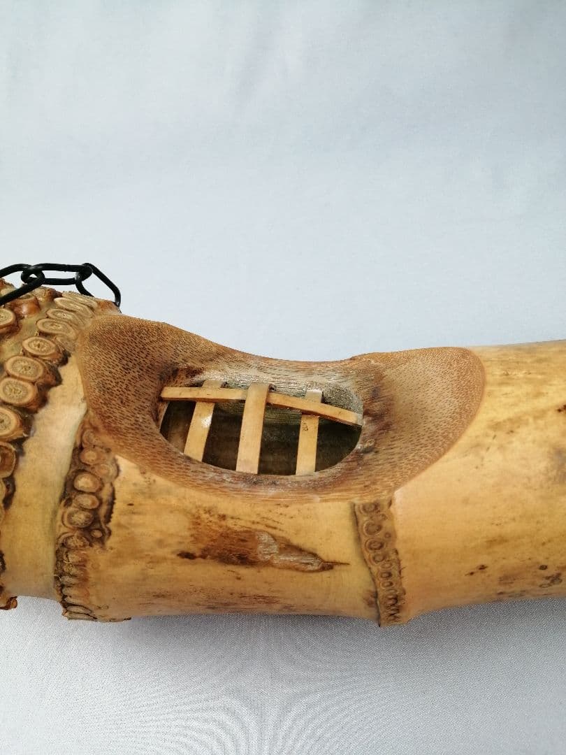 【茶事具】宗泰作　大徳寺紫野與雲和尚在判　銘 恵比寿　竹釣船花入れ　花入れ218