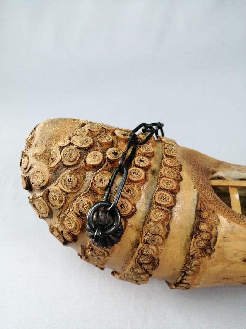 【茶事具】宗泰作　大徳寺紫野與雲和尚在判　銘 恵比寿　竹釣船花入れ　花入れ218