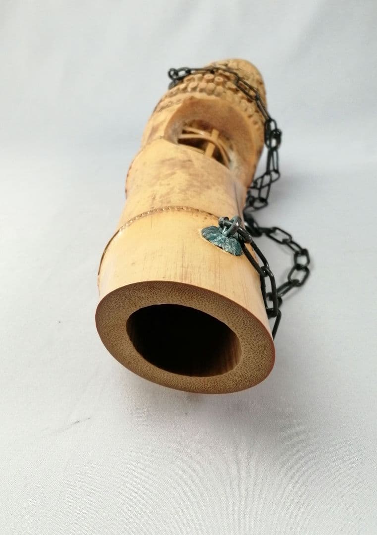 【茶事具】宗泰作　大徳寺紫野與雲和尚在判　銘 恵比寿　竹釣船花入れ　花入れ218