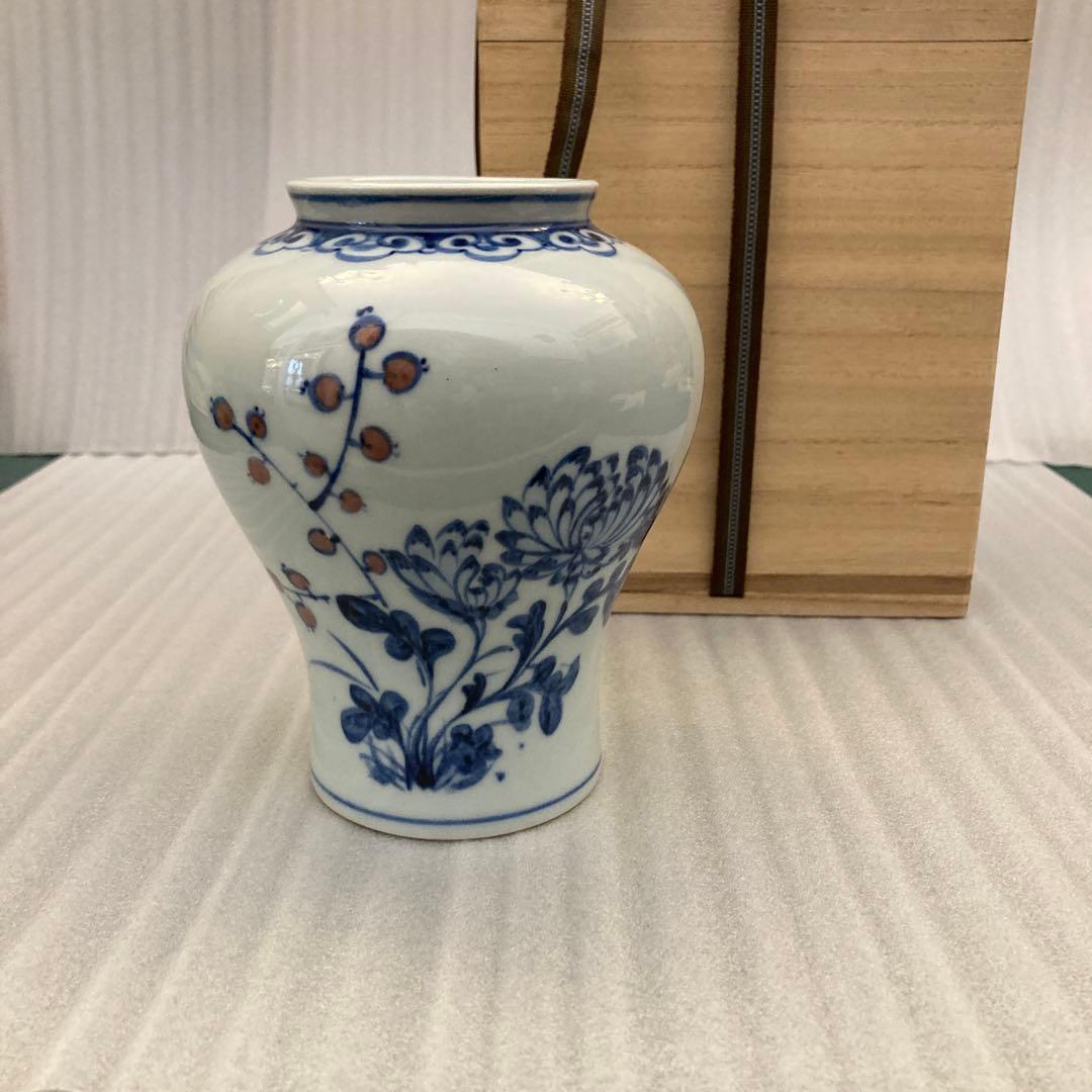 安東五　　白磁　染付花器