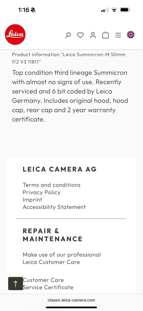 【極美品】LEICA SUMMICRON-M 50mm f2 2nd