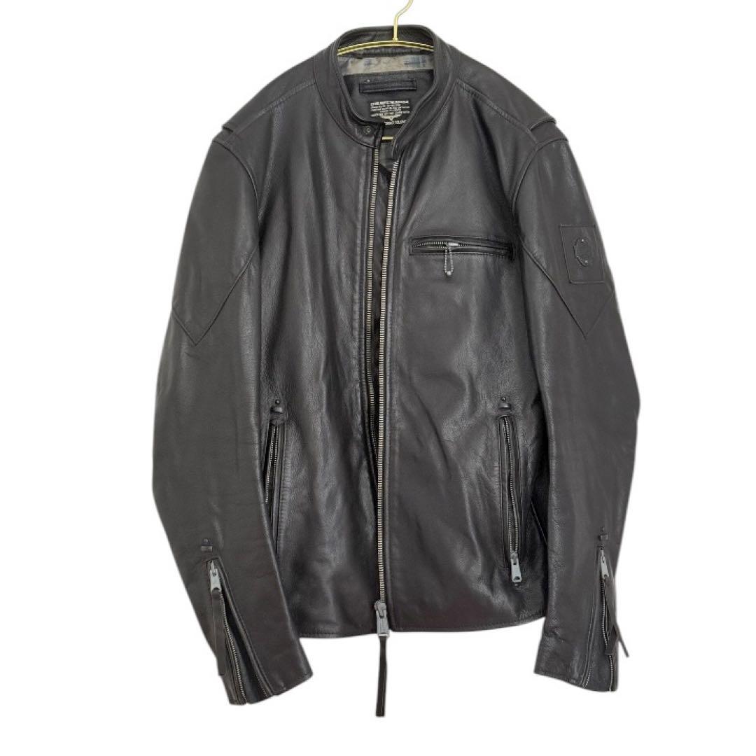 [REPLAY]リプレイ牛革ブラックシングルレザーライダースジャケット