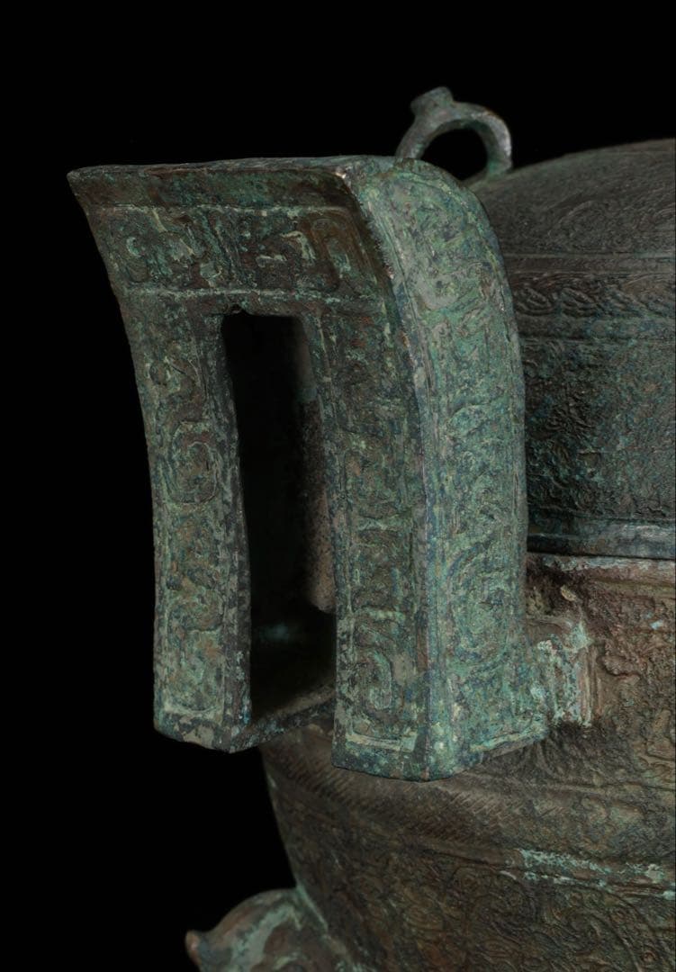 春秋時代 青銅蟠螭紋鼎 三足双耳鼎 蓋付 共箱 古銅器 唐物 時代 古美術 骨董