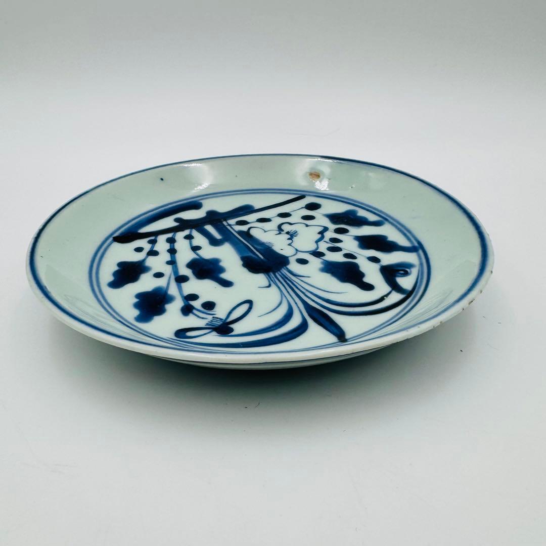 【明治　染付伊万里焼物皿　中皿　5客】時代　骨董　アンティーク