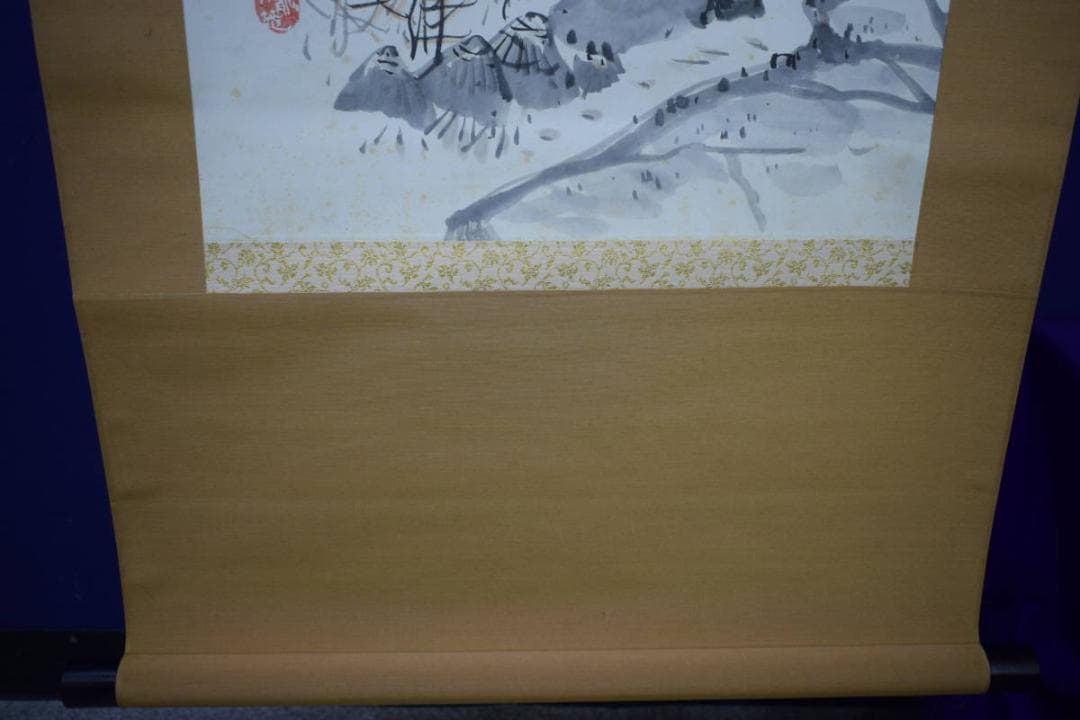 真作/下村為山/山水鳥居図/布袋屋掛軸HH-811