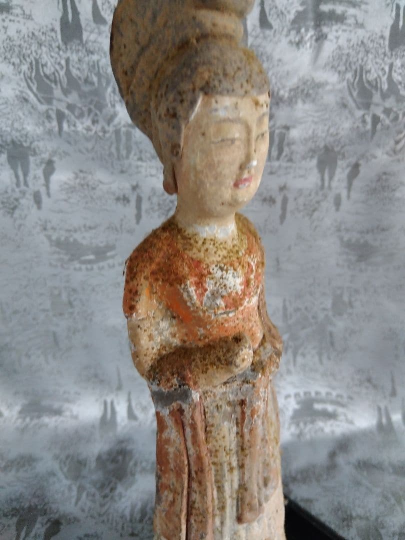 中国古代 加彩婦人俑　中国古美術