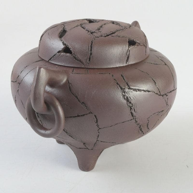 常滑焼　小西洋平作　切練込　香炉　透かし蓋　共箱　V　9623