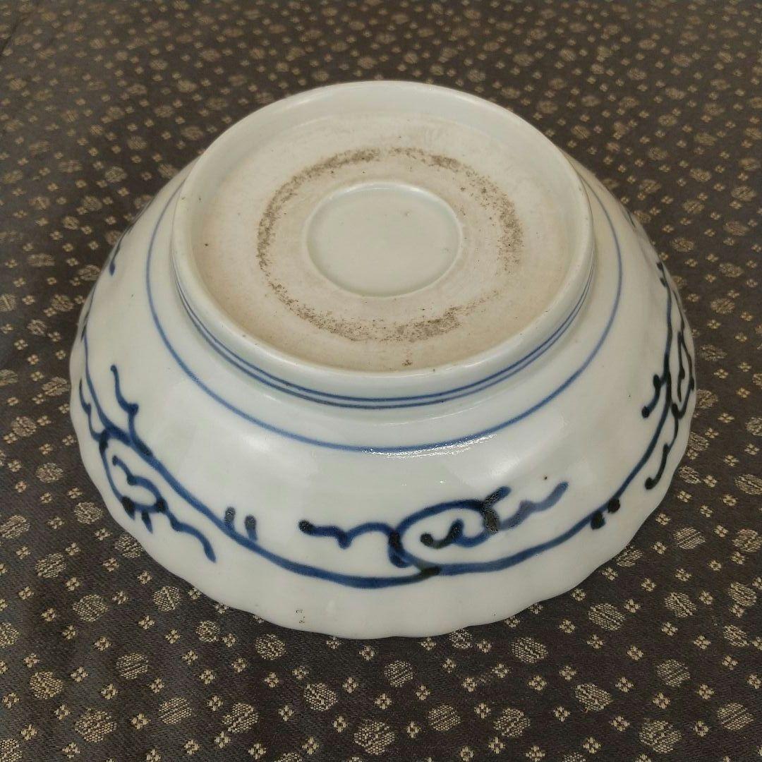 染付　菊割　クルス文なます皿