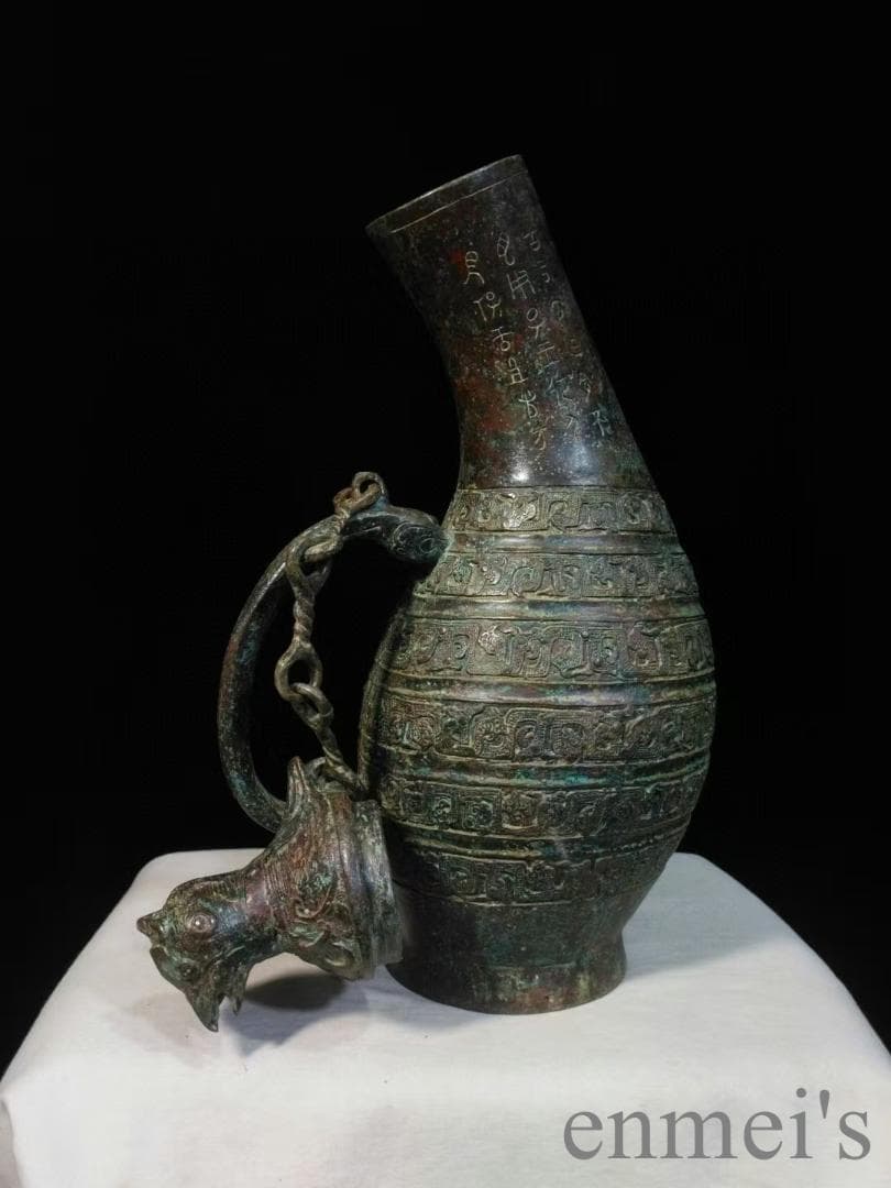 中国古美術 青銅器 禮器 盛酒器 瓠壺 鳥蓋 鍍金 彫刻 唐物 骨董品 禮制美術