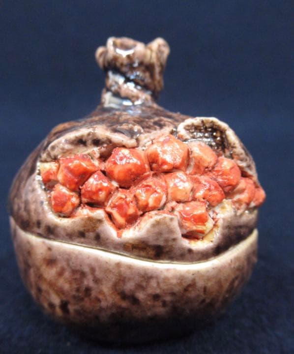 柘榴　作家物　木箱付き　香合　小さな逸品