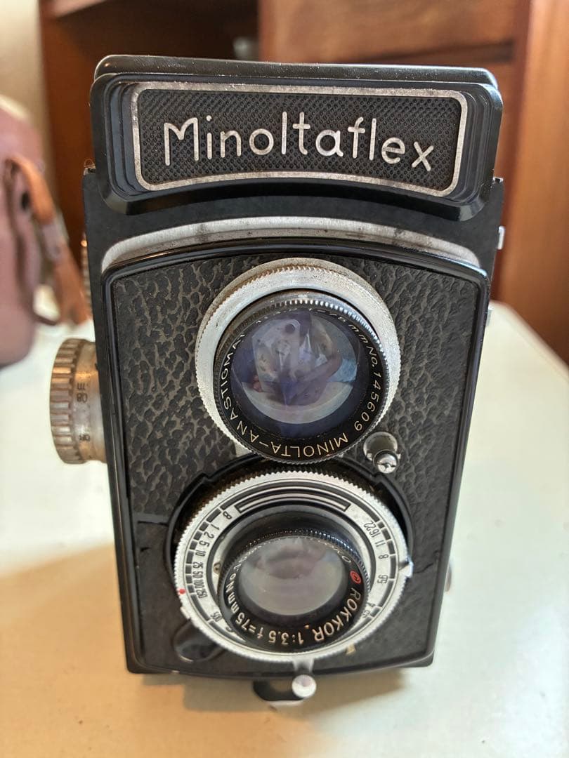 Minoltaflex 二眼レフカメラ レザーケース、レザーレンズケース付属