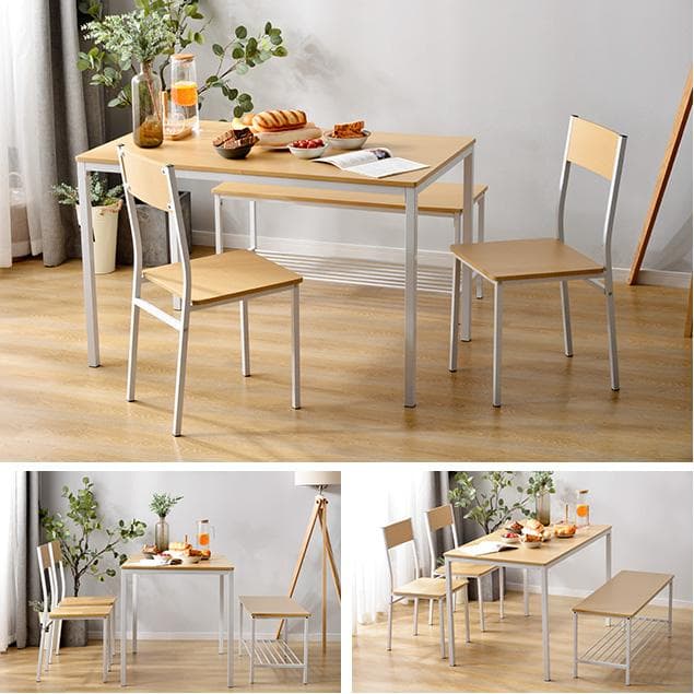 超人気！北欧風ダイニング4点セット　テーブル＋チェア2脚＋ベンチ　NATURAL