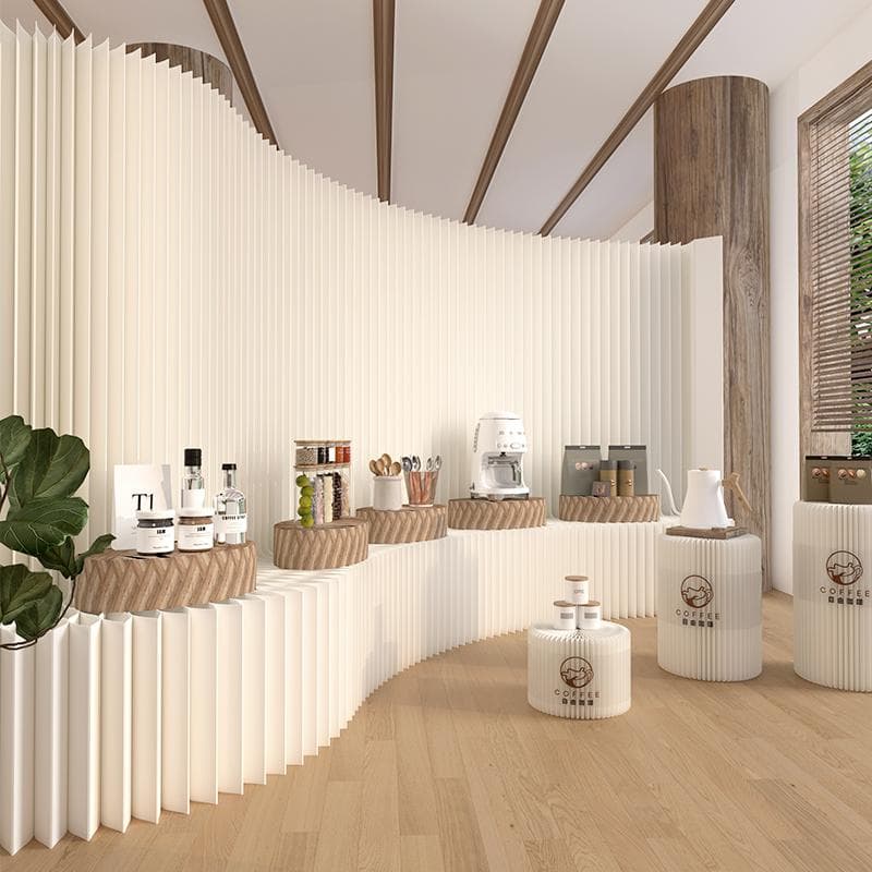 紙製パーテーション陳列展示台高さ2ｍ長さ2-3ｍ組立不要折りたたみ衝立仕切り