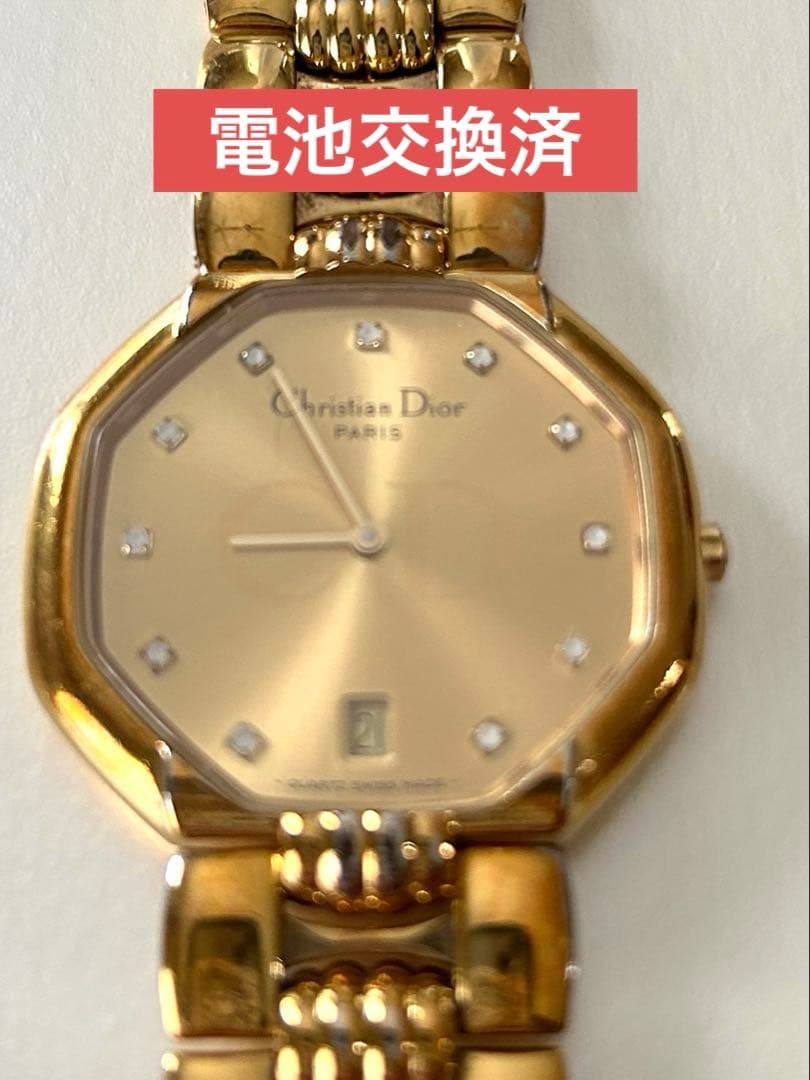 【稼働品】クリスチャンディオール　 オクタゴン　ゴールド文字盤　CDロゴ