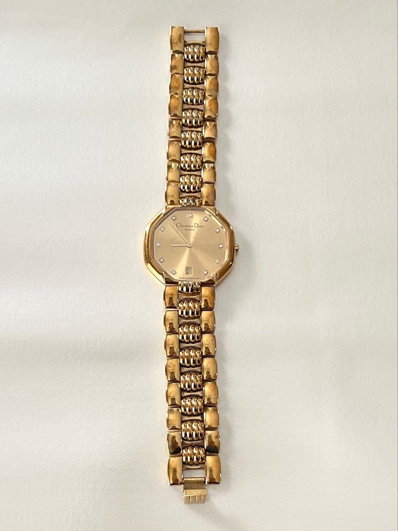 【稼働品】クリスチャンディオール　 オクタゴン　ゴールド文字盤　CDロゴ